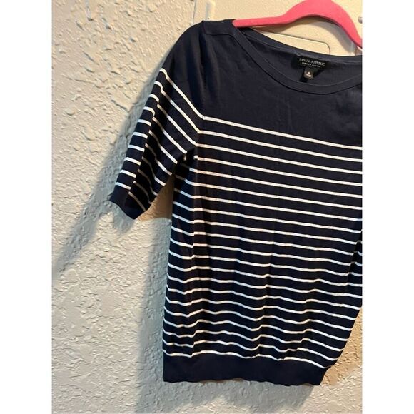 Banana Republic Stretch Cotton Boat Neck Navy & White Striped Woman’s Shirt Size - Picture 3 of 11